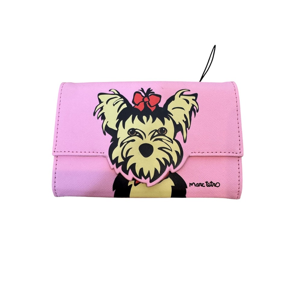 Marc Tetro Wallet Womens One Size Pink Dog Print Faux Leather Folding Zip Clutch